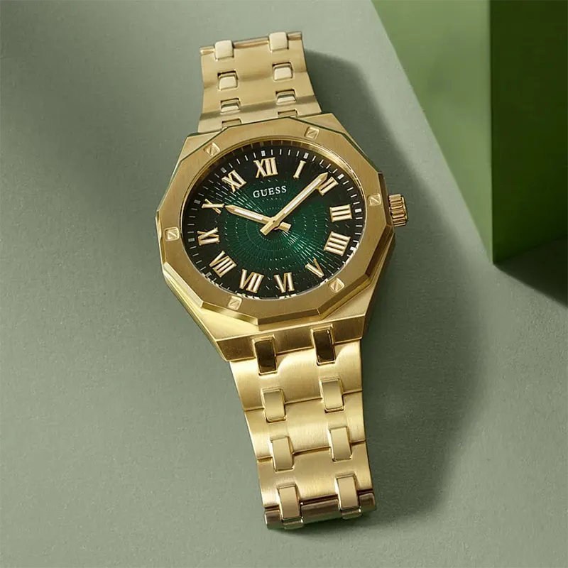 Guess Asset Green Sunray Dial Gold-tone Men's Watc- GW0575G2